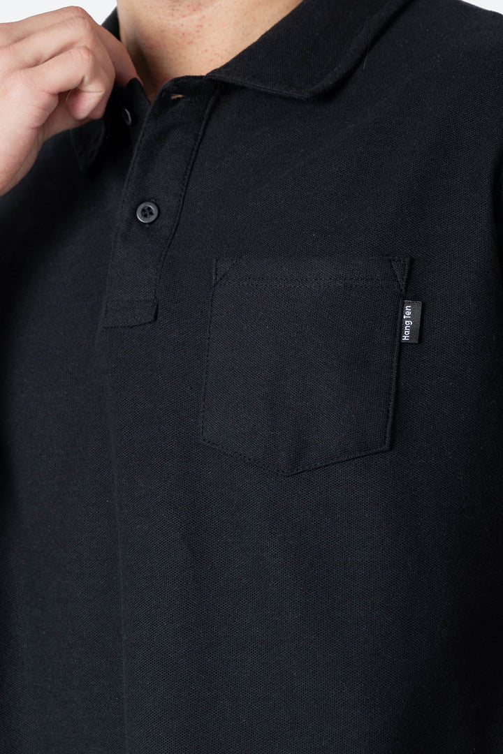 Polo pique básica negra con bolsa  - Hang Ten