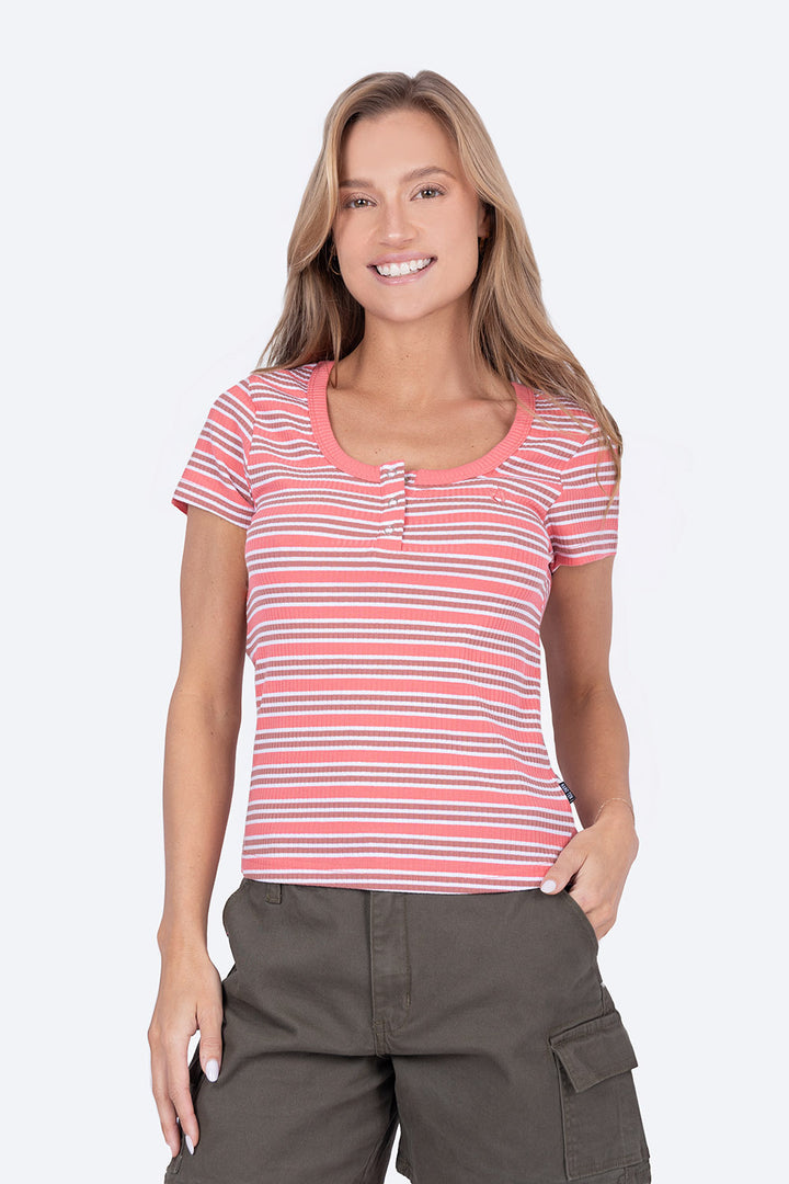 Playera rosa cuello redondo con botones - Hang Ten