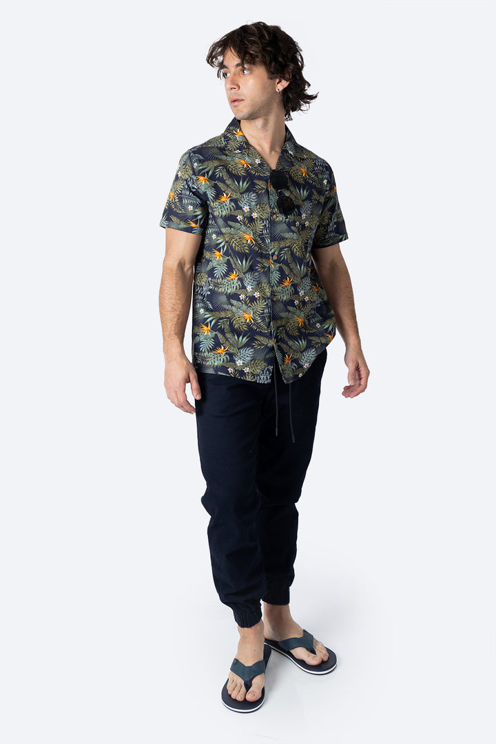 Camisa azul estampado de hojas - Hang Ten