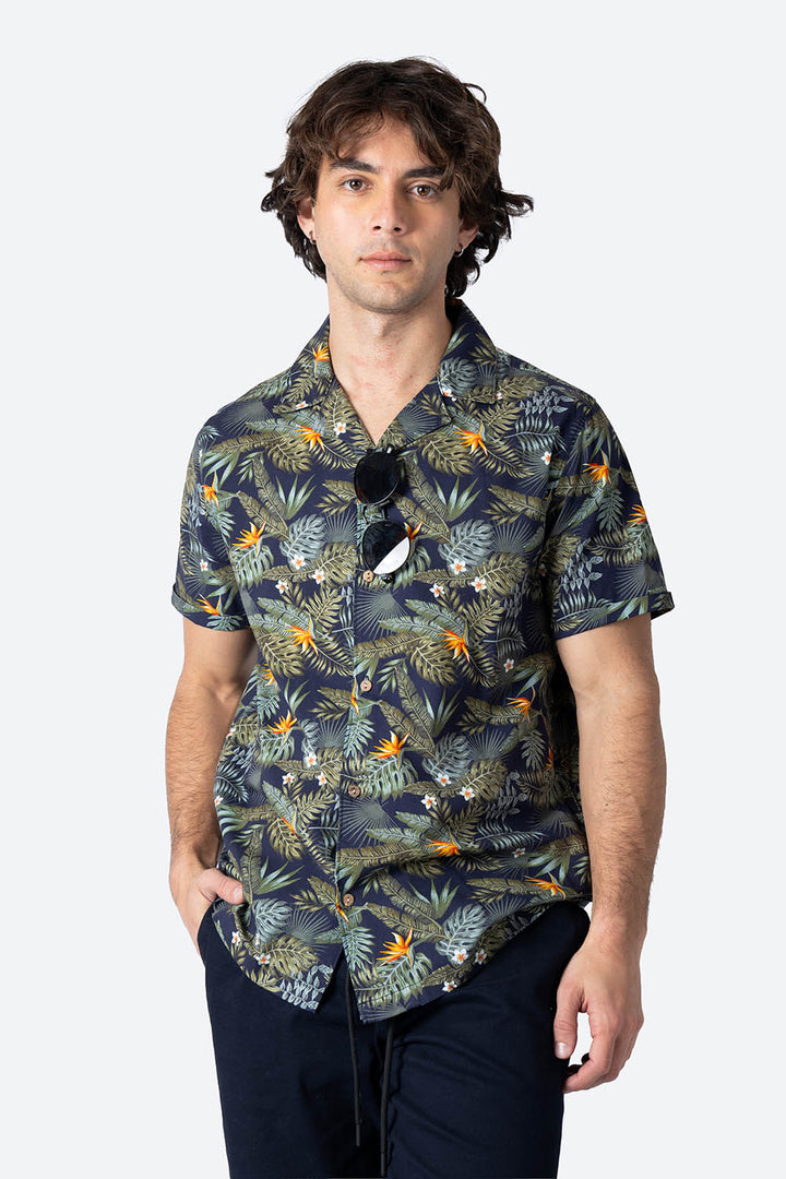 Camisa azul estampado de hojas - Hang Ten