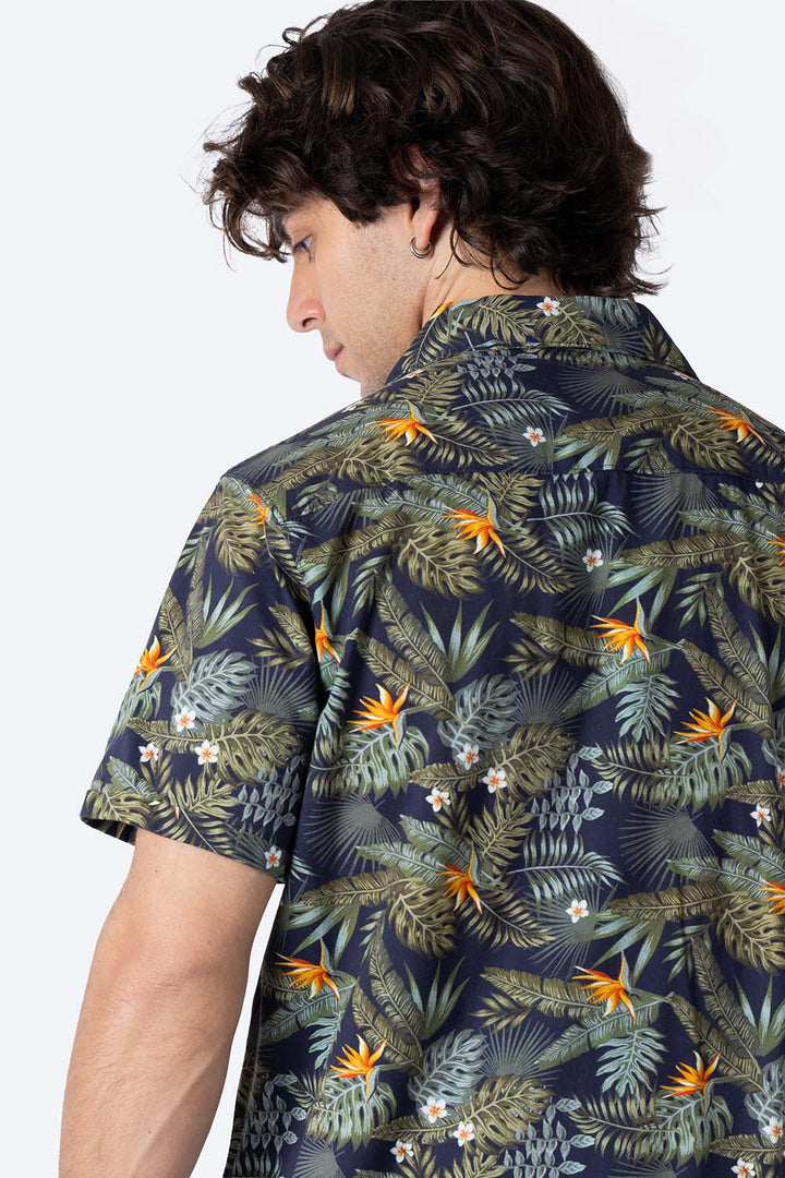 Camisa azul estampado de hojas - Hang Ten