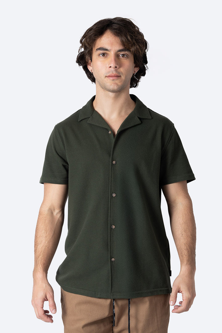 Camisa verde oscuro con textura - Hang Ten