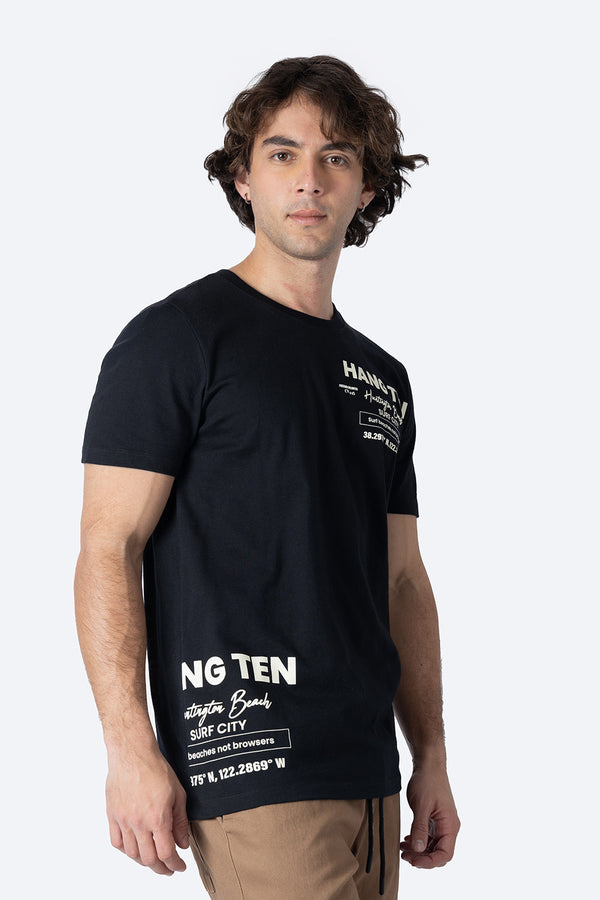 Playera negra cuello redondo con diseño - Hang Ten 