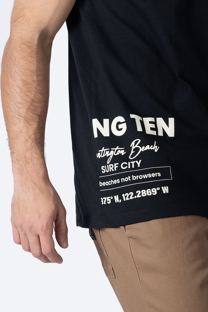 Playera negra cuello redondo con diseño - Hang Ten 