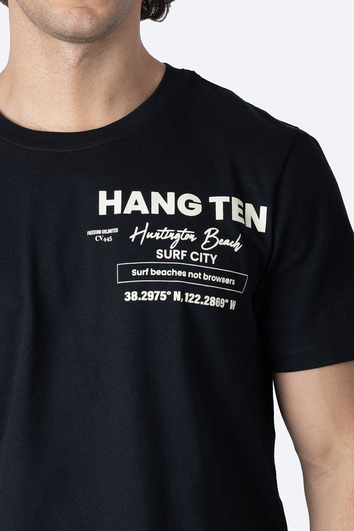 Playera negra cuello redondo con diseño - Hang Ten 