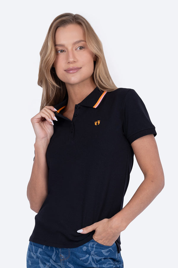 Polo chifón filos negra mujer - Hang Ten