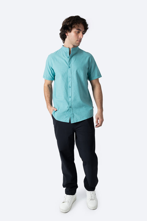 Camisa cuello mao turquesa - Hang Ten