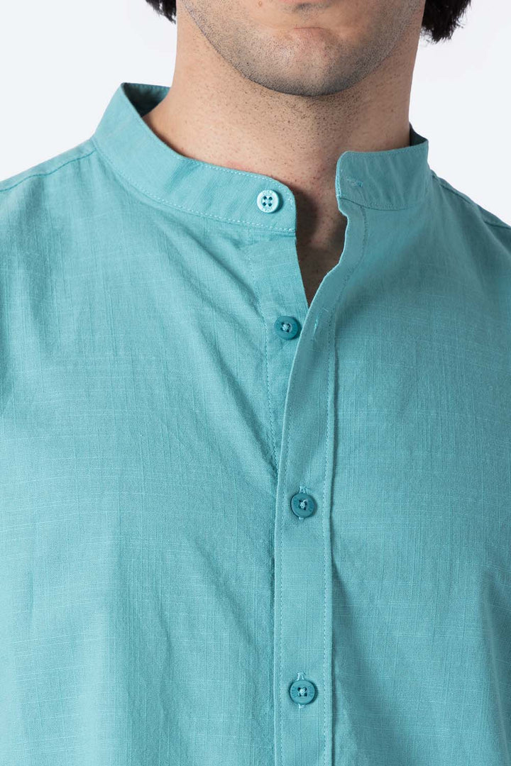 Camisa cuello mao turquesa - Hang Ten