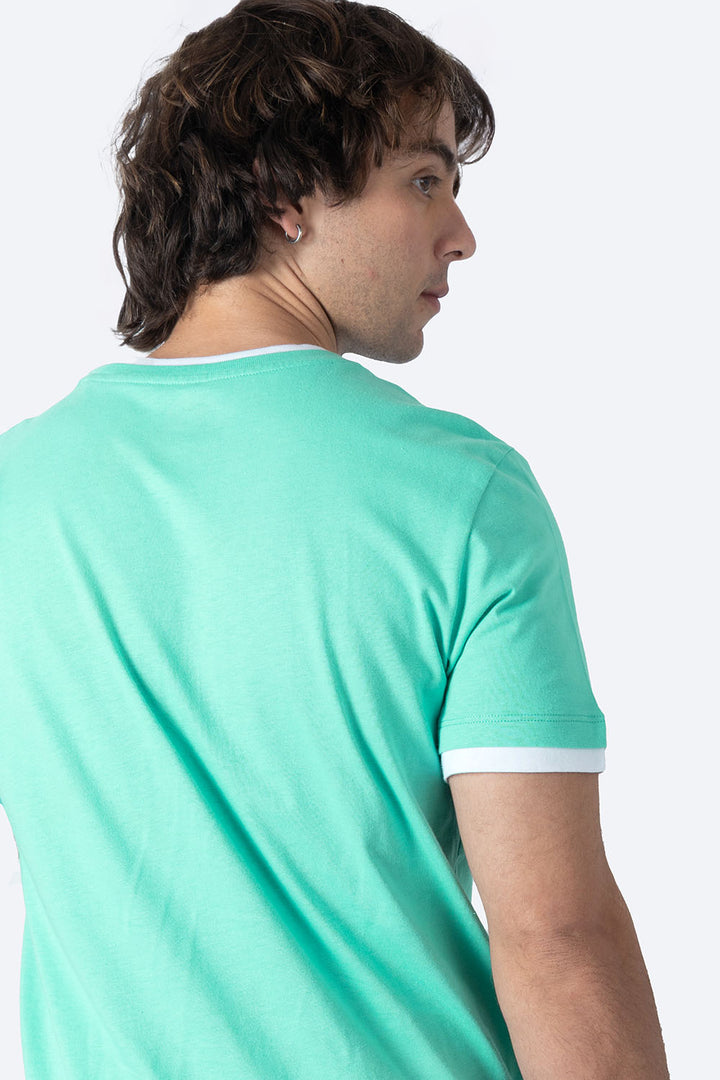 Playera aqua bies contraste blanco - Hang Ten 