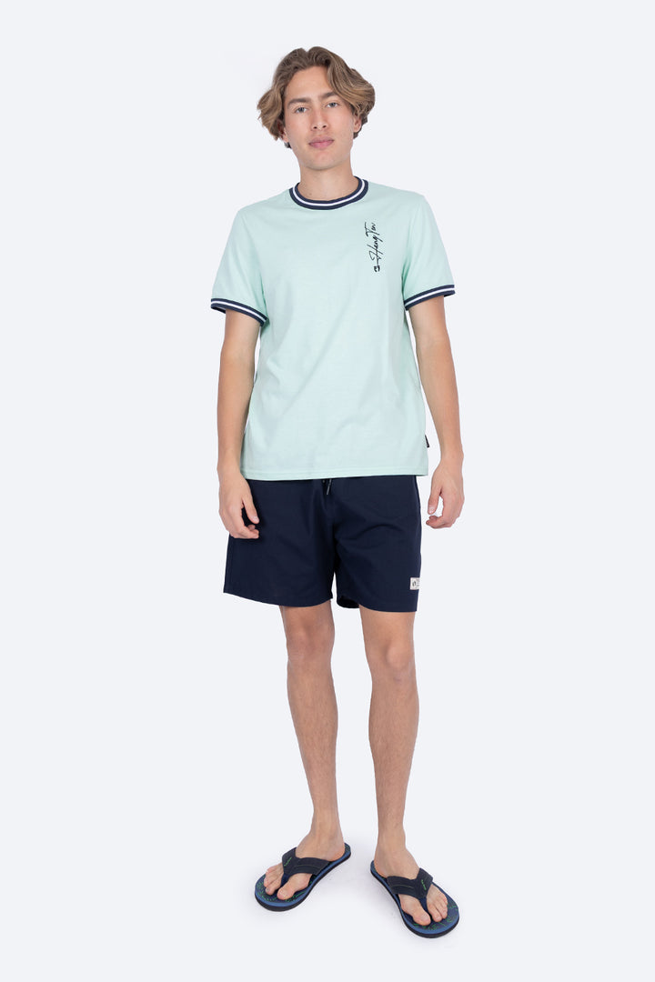 Playera aqua bies a contraste azul marino - Hang Ten 