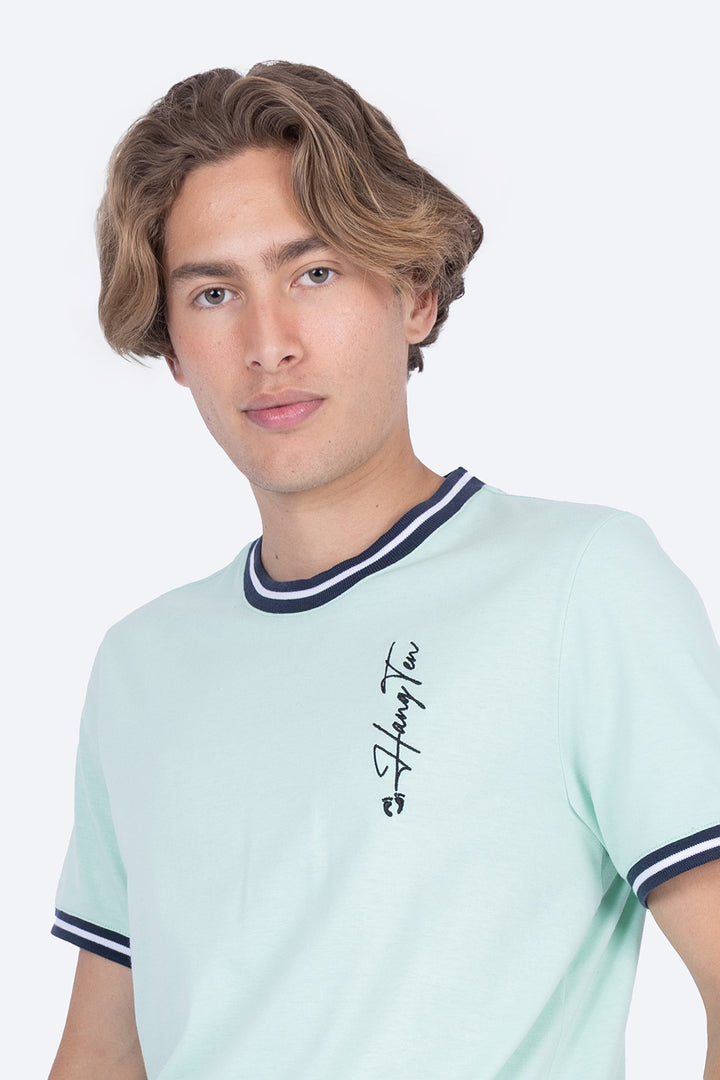 Playera aqua bies a contraste azul marino - Hang Ten 