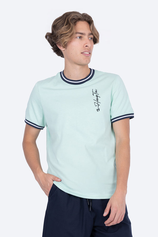 Playera aqua bies a contraste azul marino - Hang Ten 