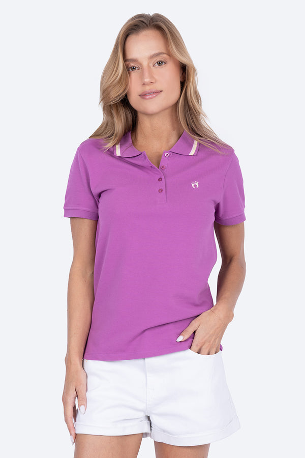 Polo piqué filos morada - Hang Ten