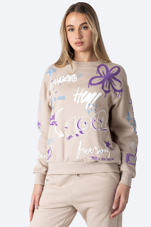 Sudadera oversize café con estampado -  Hang Ten