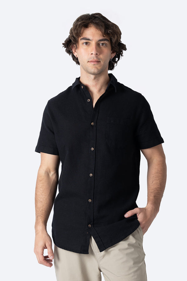 Camisa con textura en tono negro  - Hang Ten