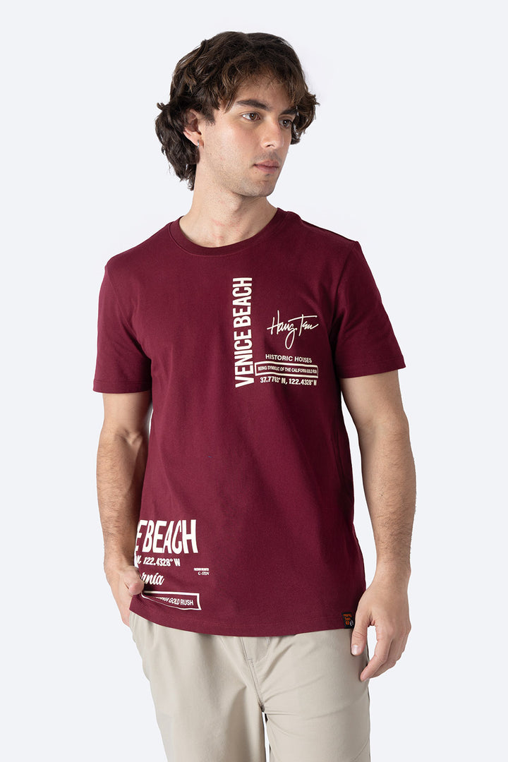 Playera vino cuello redondo con diseño - Hang Ten 