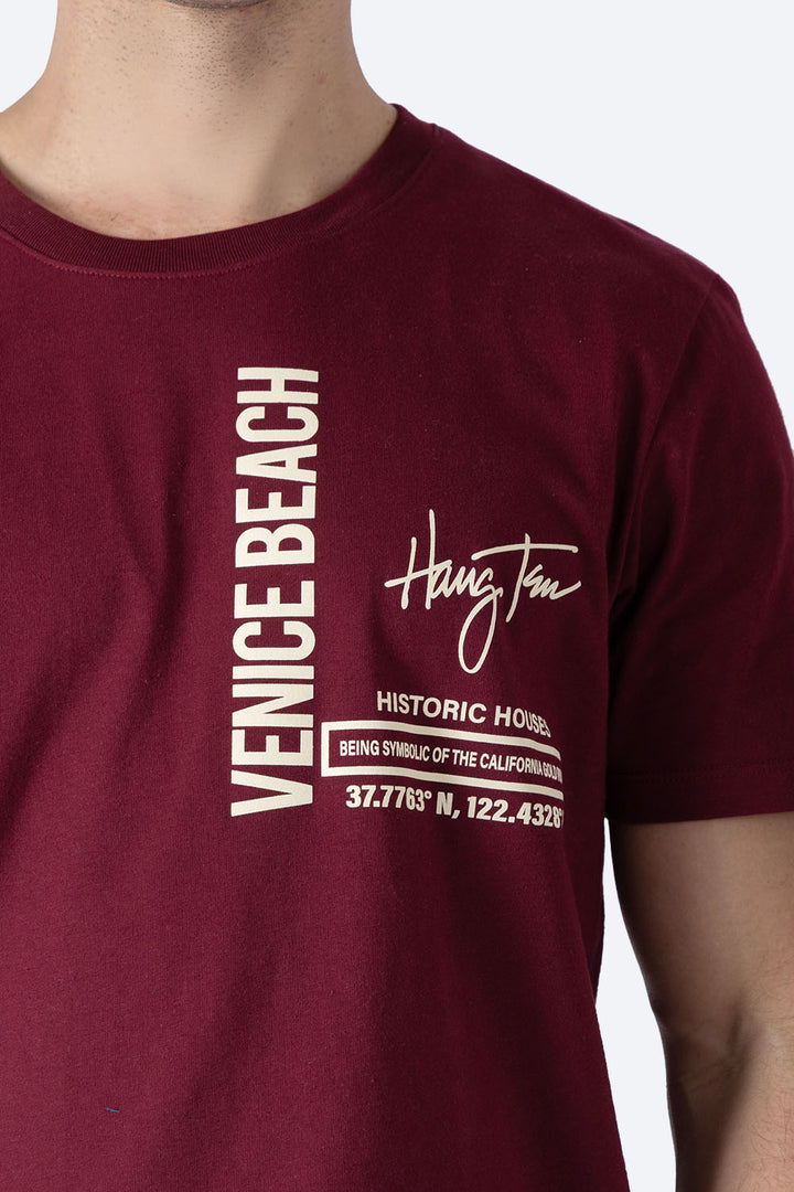 Playera vino cuello redondo con diseño - Hang Ten 