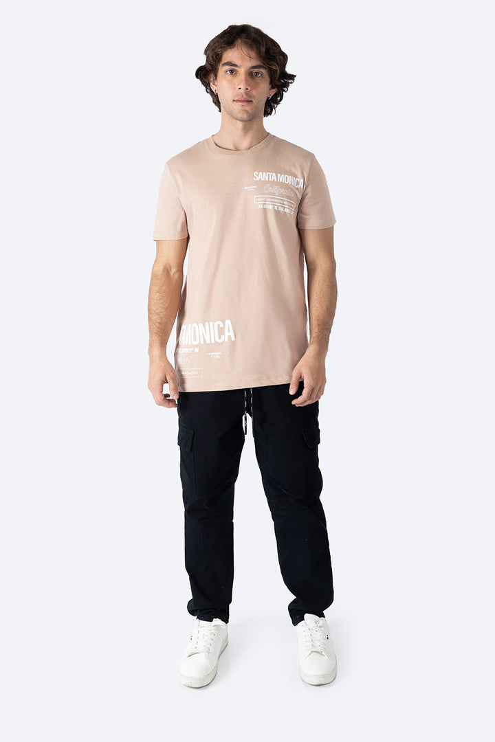 Playera café cuello redondo con diseño - Hang Ten 