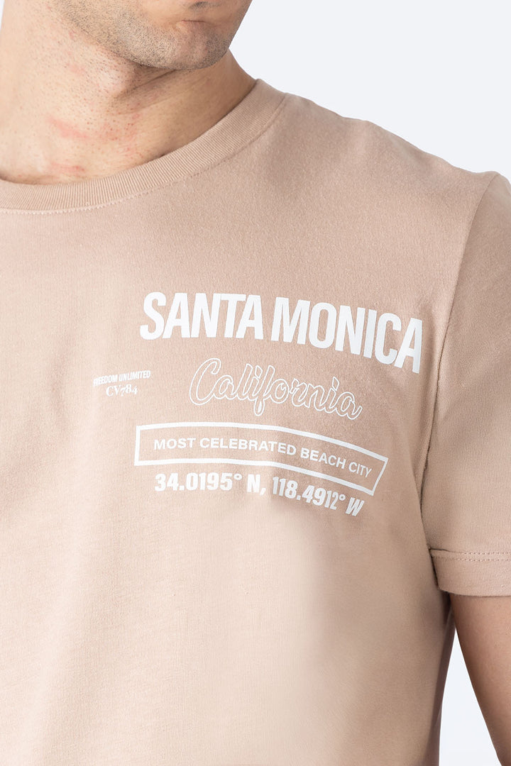 Playera café cuello redondo con diseño - Hang Ten 