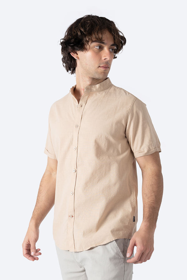 Camisa cuello mao café