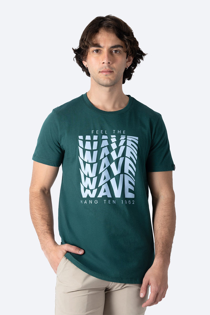 T-shirt verde "Feel the wave" - Hang Ten 