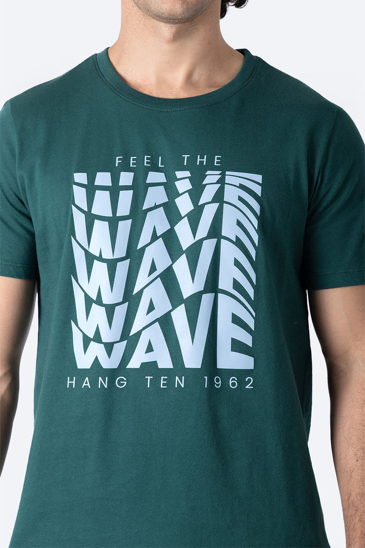 T-shirt verde "Feel the wave" - Hang Ten 