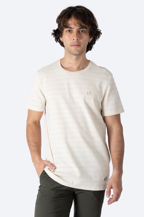 Playera beige líneas con textura - Hang Ten 