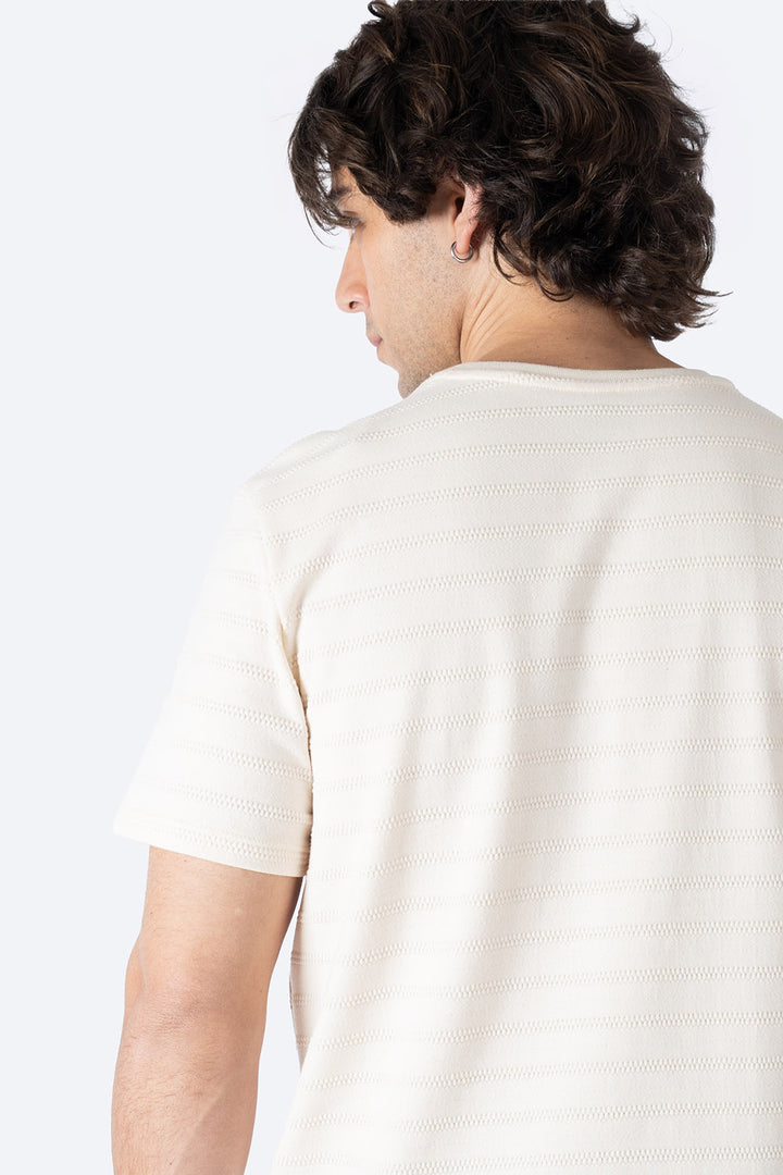 Playera beige líneas con textura - Hang Ten 