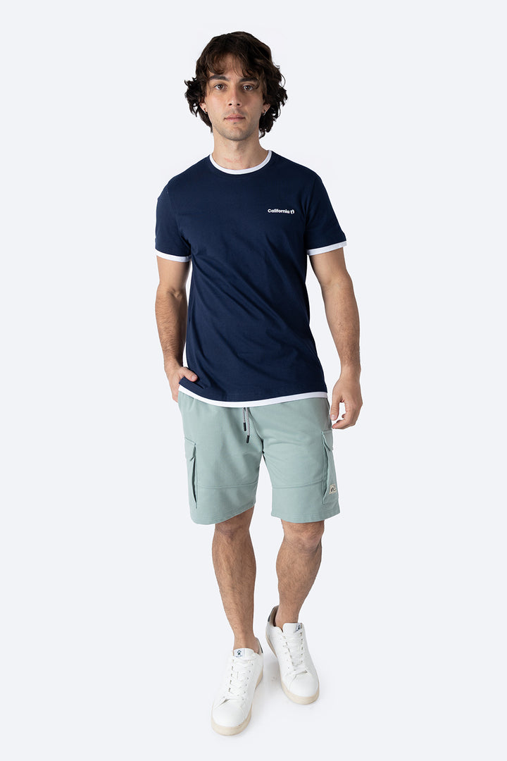 Playera azul bies contraste blanco - Hang Ten 