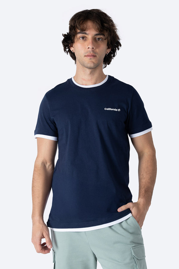 Playera azul bies contraste blanco - Hang Ten 