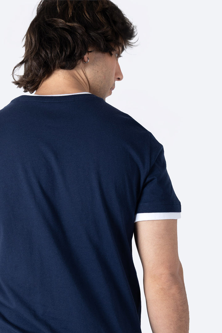 Playera azul bies contraste blanco - Hang Ten 