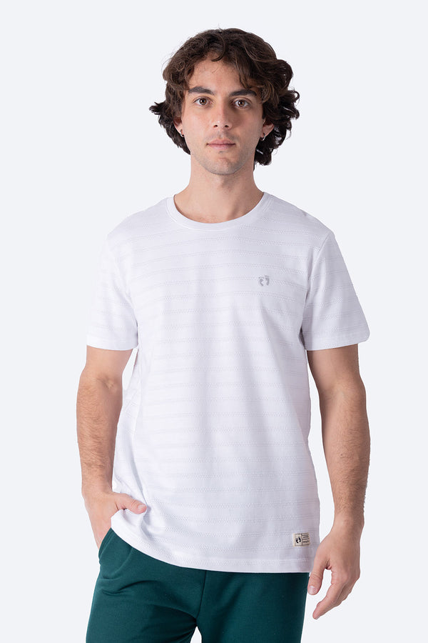 Playera blanca líneas con textura - Hang Ten 