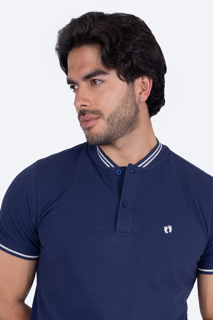 Playera azul cuello henley - Hang Ten 