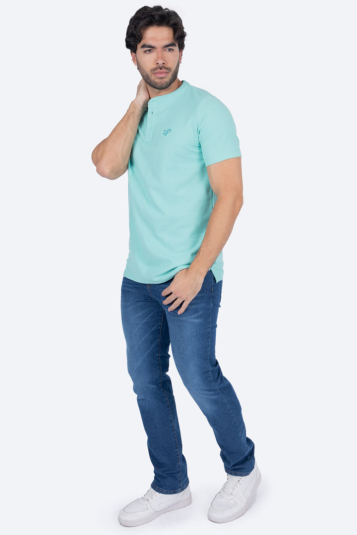 Playera tipo henley aqua  - Hang Ten 