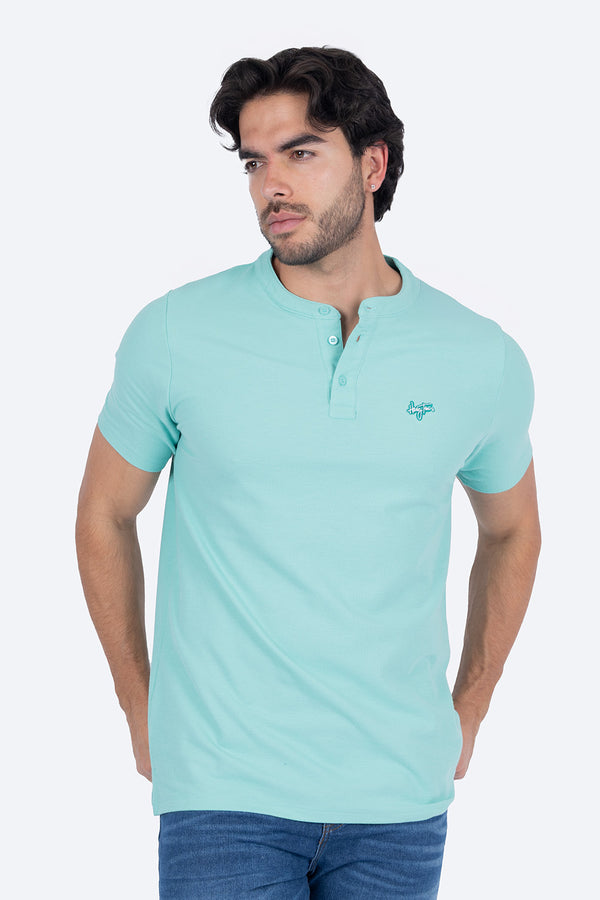 Playera tipo henley aqua  - Hang Ten 