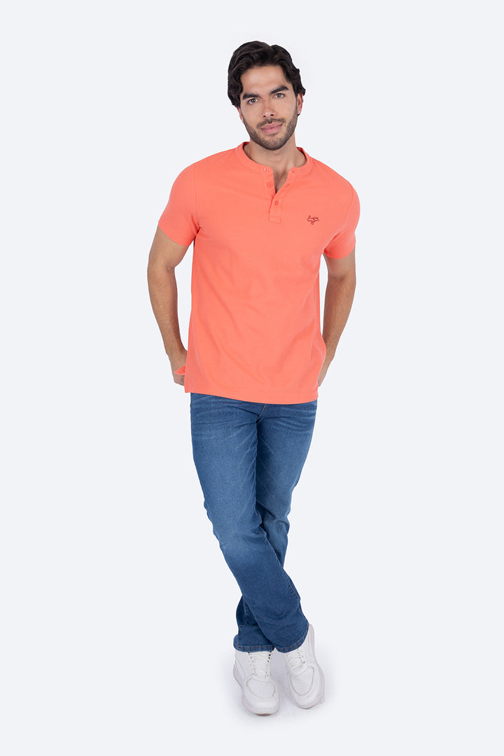 Playera tipo henley coral  - Hang Ten 