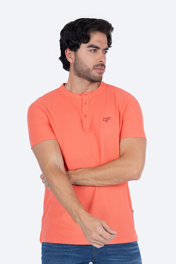 Playera tipo henley coral  - Hang Ten 
