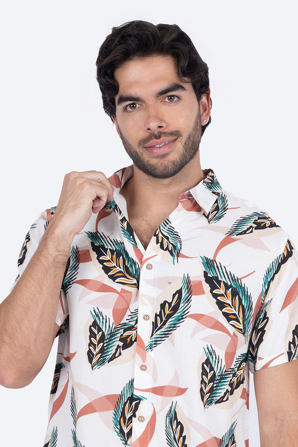 Camisa beige diseño de hojas - Hang Ten