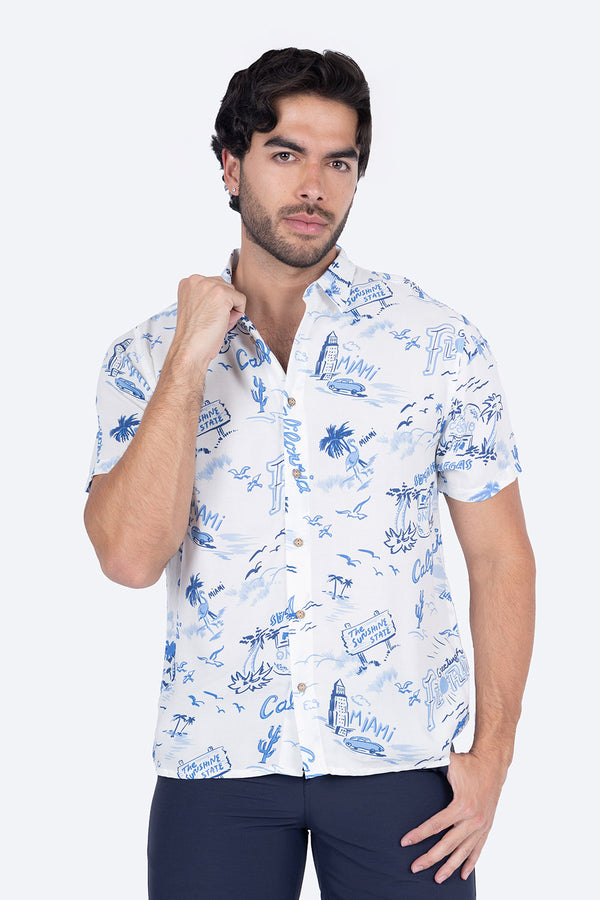 Camisa blanca diseño en tono azul - Hang Ten