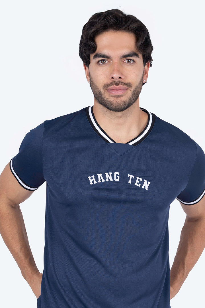 Playera deportiva azul marino cuello V - Hang Ten