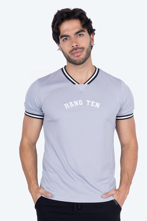 Playera deportiva gris cuello V - Hang Ten