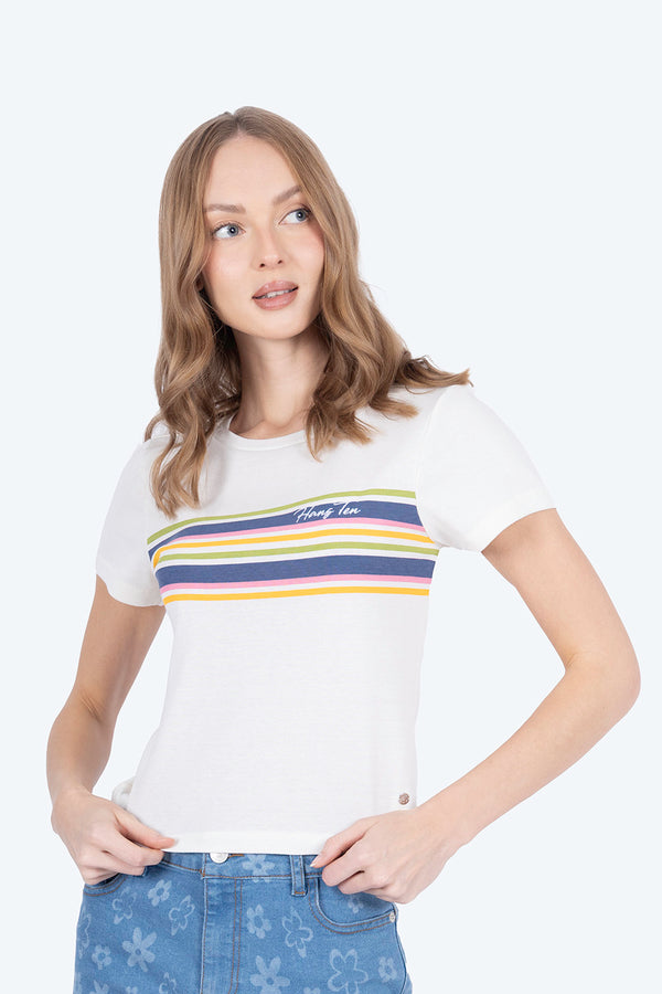 Playera beige con franjas azules - Hang Ten