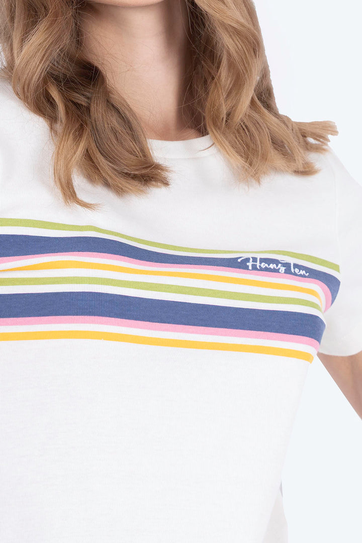 Playera beige con franjas azules - Hang Ten