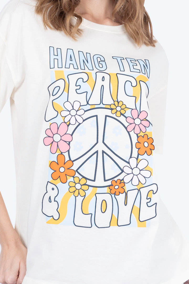 Playera beige oversize Peace & love - Hang Ten