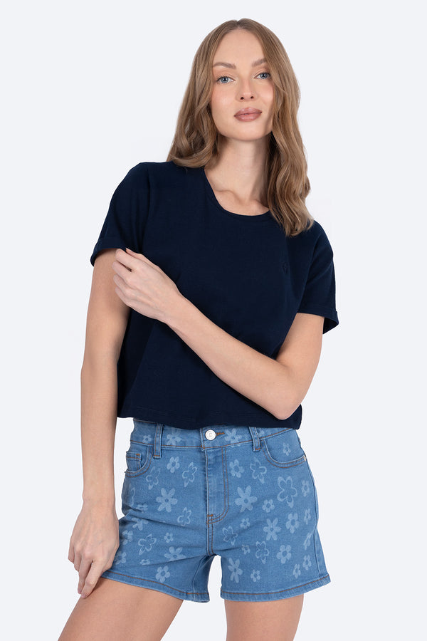 Playera azul marino básica boxy  - Hang Ten