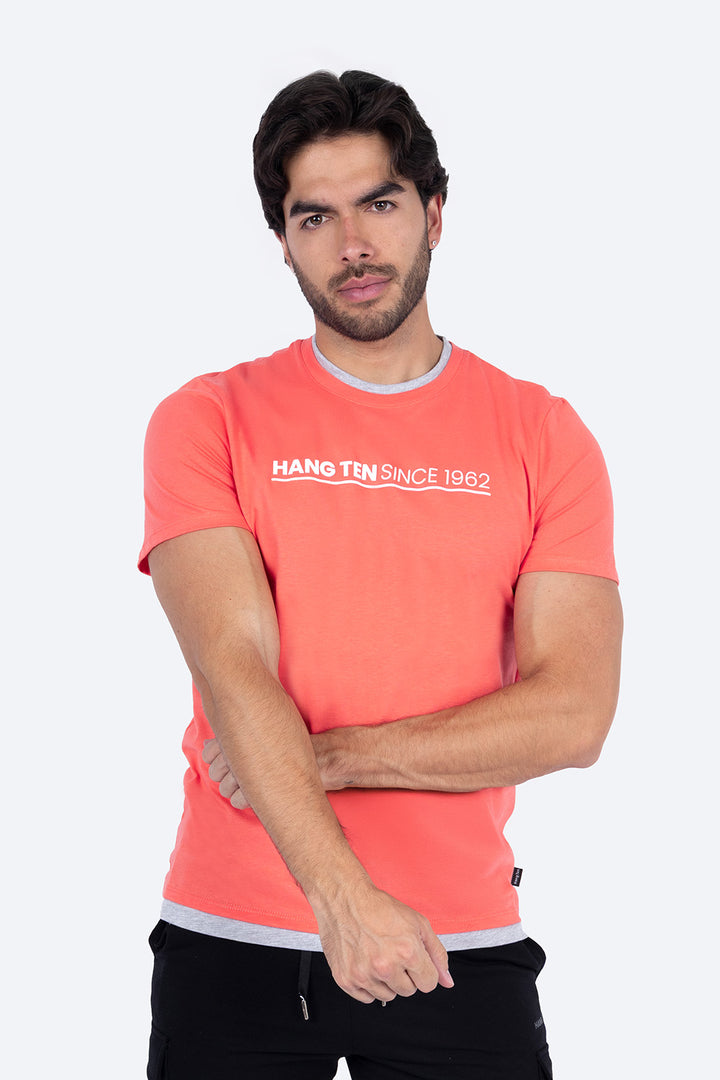 Playera coral con bies a contraste gris - Hang Ten 
