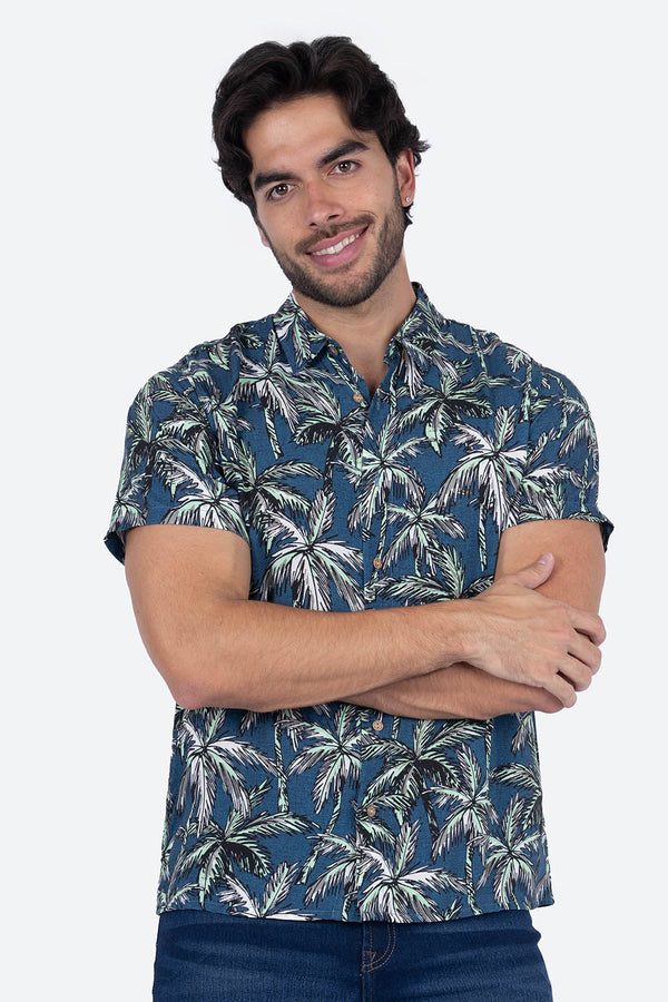 Camisa turquesa diseño de palmeras - Hang Ten