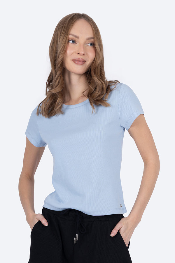 Playera azul claro con textura líneas  - Hang Ten
