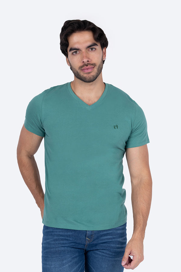 Playera básica verde medio cuello V - Hang Ten 