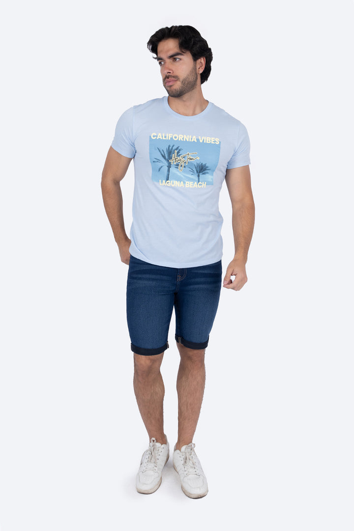 Playera azul manga corta con estampado - Hang Ten 